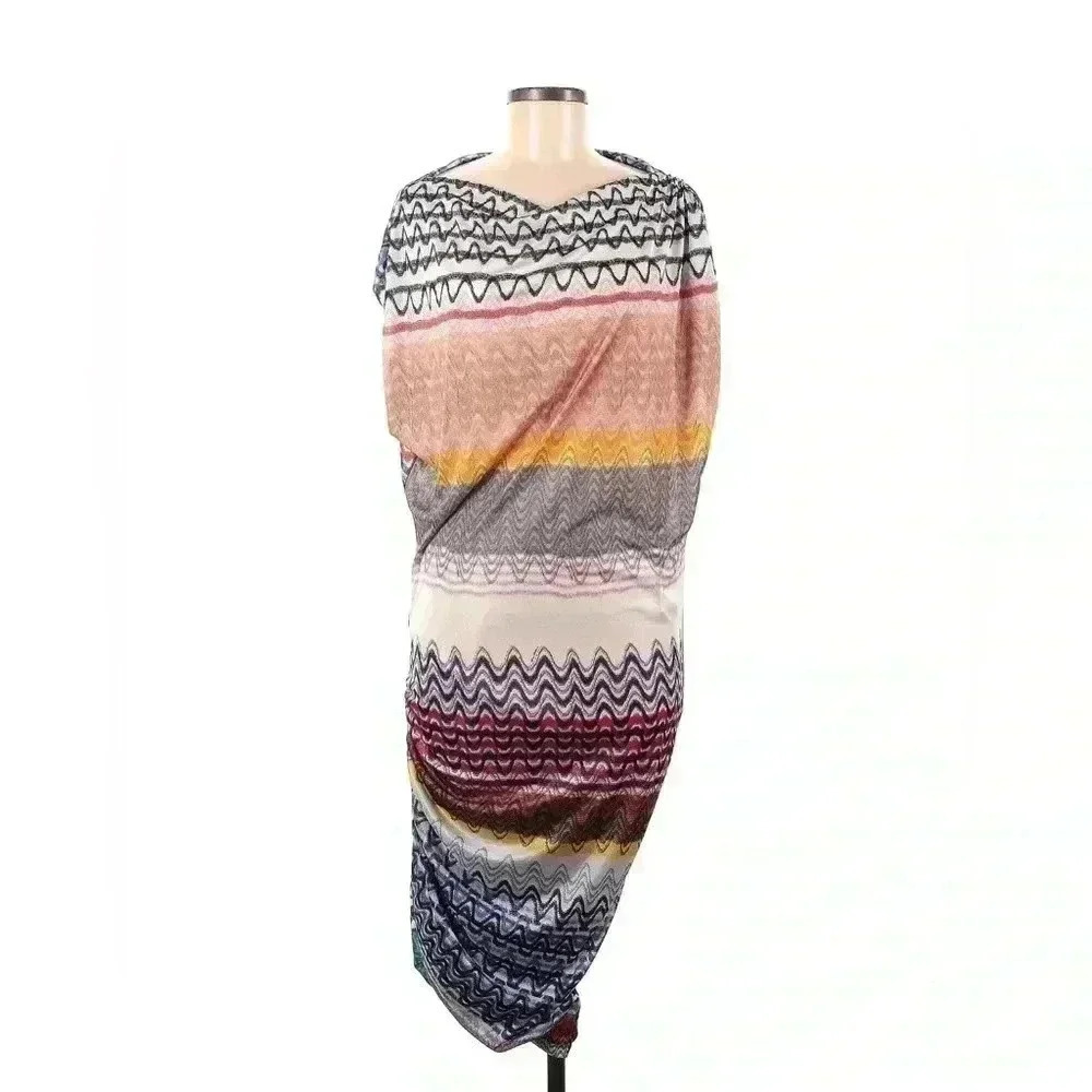 MISSONI Mini Dress Knit Chevron Boatneck 44 8 L Multicolor Midi Short Fitted - Picture 8 of 12